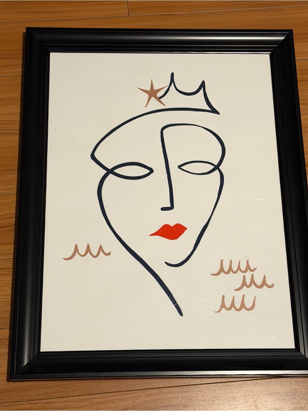 Minimalist Abstract Face Art Print - Black Frame Starbucks Lines of the Siren